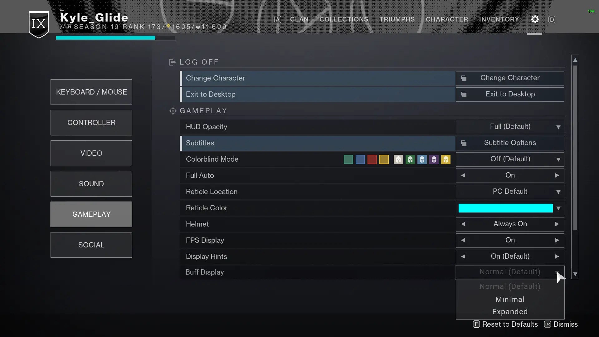 Menu Display - Destiny 2