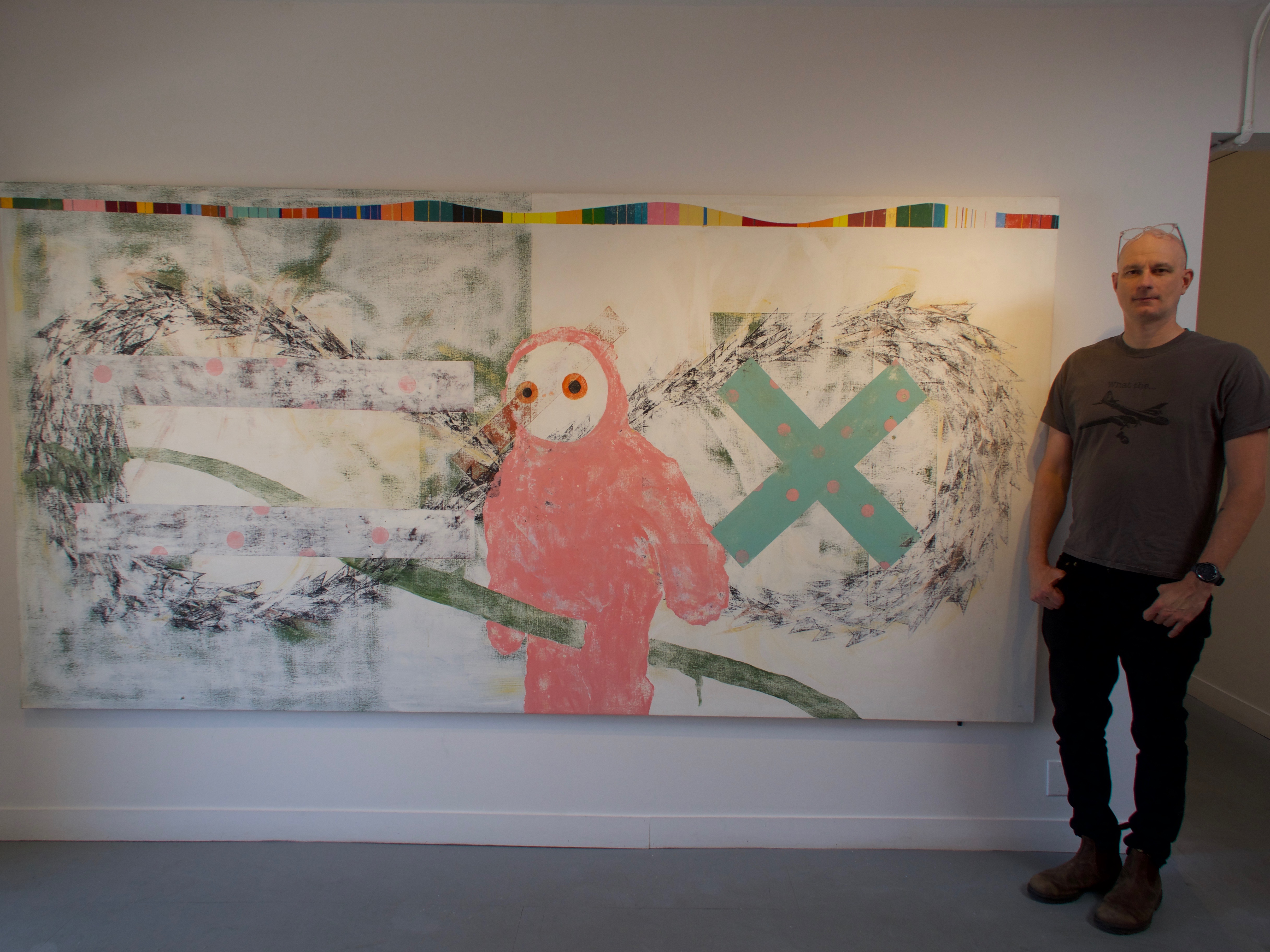 Kyle next to East Vancouver Nature Reserve at his show SPACED OUT, Aug 2019. ©2019 Kyle Labinsky