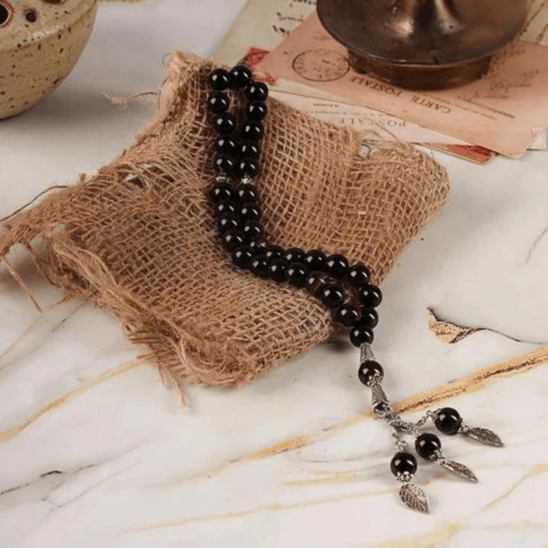Luxury Black Crystal Tasbeeh – Premium Prayer Beads with Stunning Gloss and Sophisticated Design.