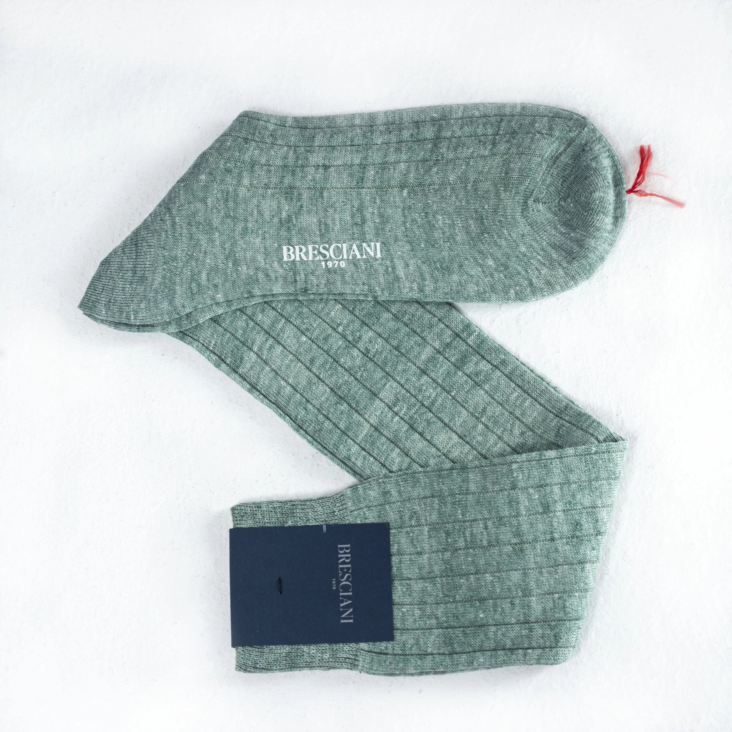 Chaussettes en lin vert chiné uni