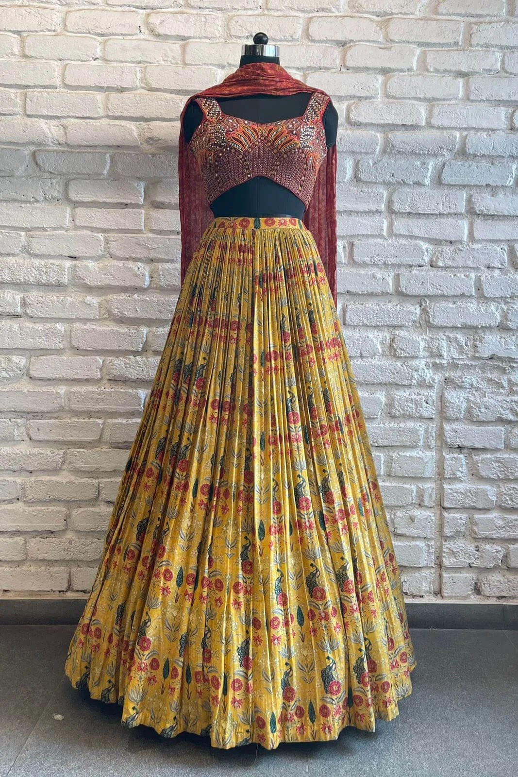 Rust and Yellow Lehenga Set