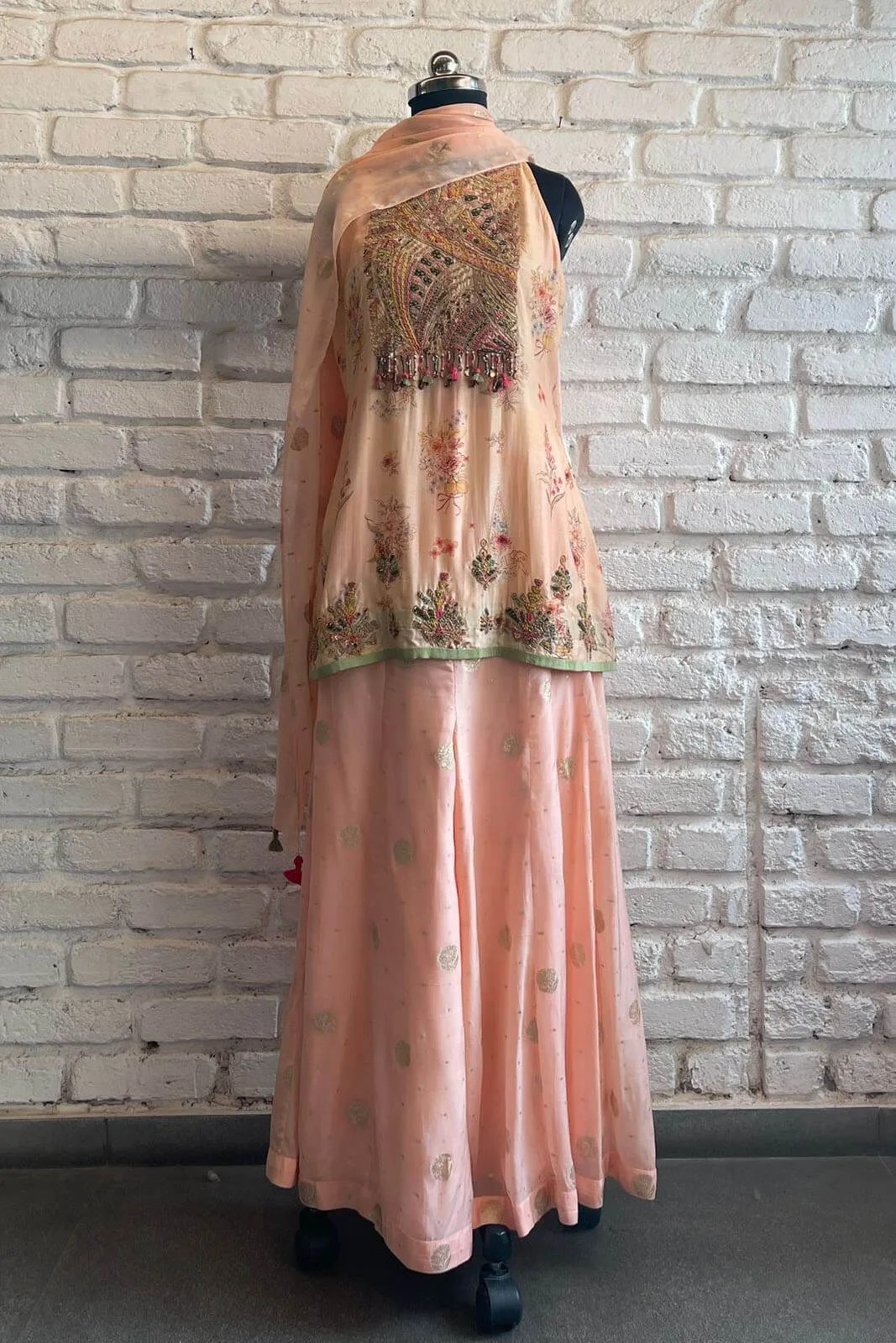 Peach Short Kurta Sharara