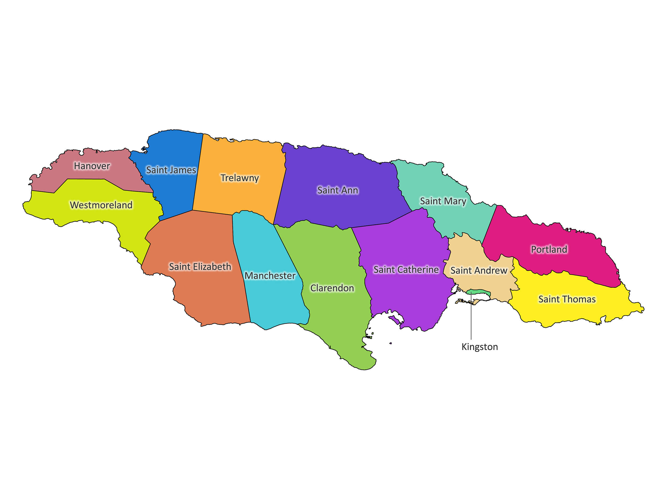 Jamaican Map With Parishes Jamaica Parish Boundaries Overview Jamaica Labeled Map Colored 11 