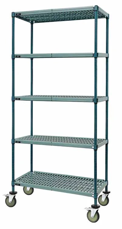 Stainless steel wire shelving unit with five shelves