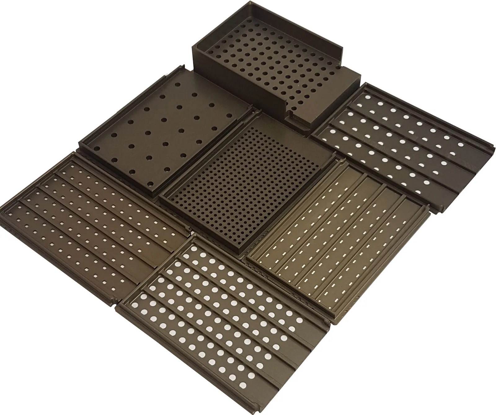 Range of LabTIE dispenser mesh plates in different hole sizes
