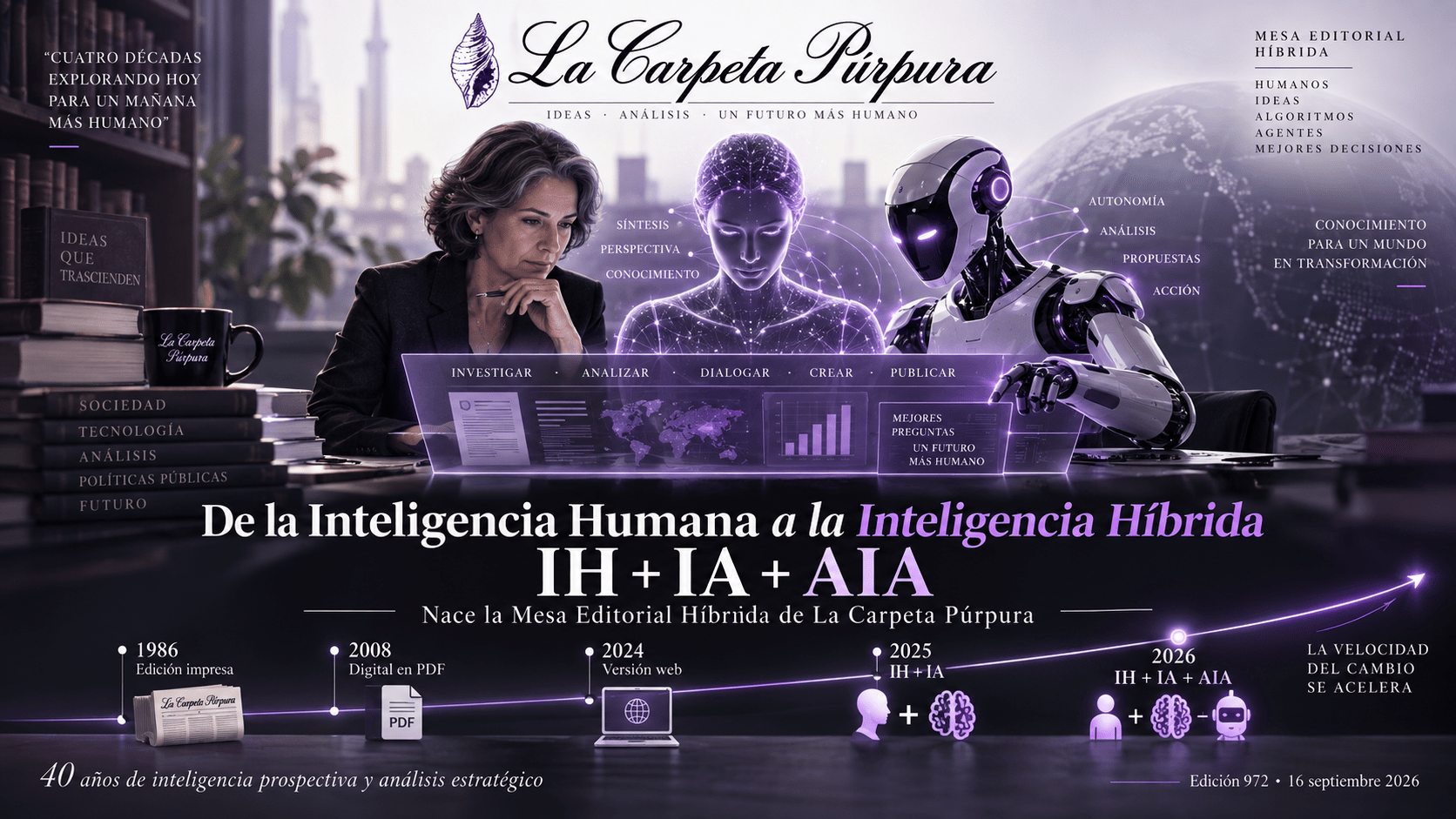 La Carpeta Púrpura abre una nueva etapa a 40 años de su fundación: hoy 16 de septiembre nace formalmente la primera Mesa Editorial de Inteligencia Híbrida IH+IA+AIA