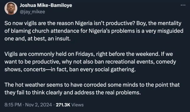 Joshua Bamiloye slams Peter Obi over his comment on Night vigils