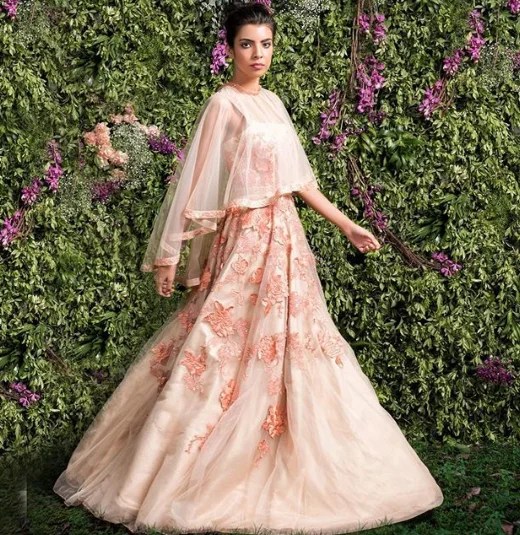 Pink Color Party Wear Shrug Gown Ladyselection