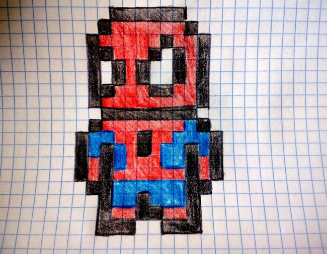 как рисовать человека паука в клеточку