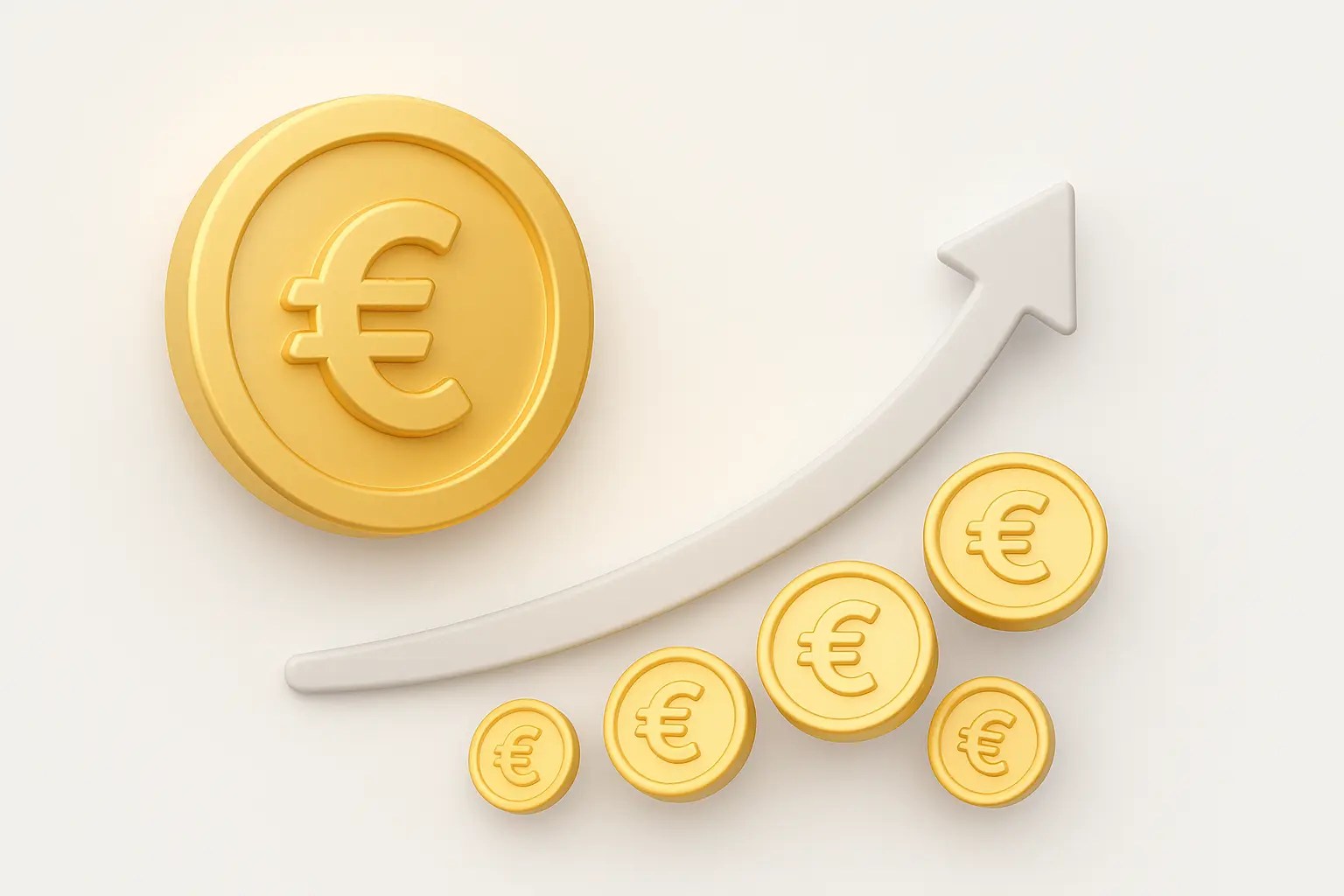 Icône 3D représentant des pièces empilées qui grossissent progressivement, symbole des intérêts composés et de la croissance financière.