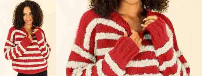 Pull rayé col ouvert