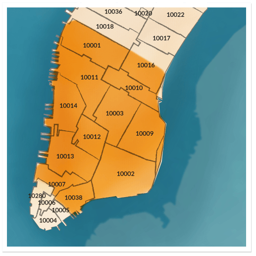 Manhattan Zip Code Map Nyc Servicearea Manhattan 