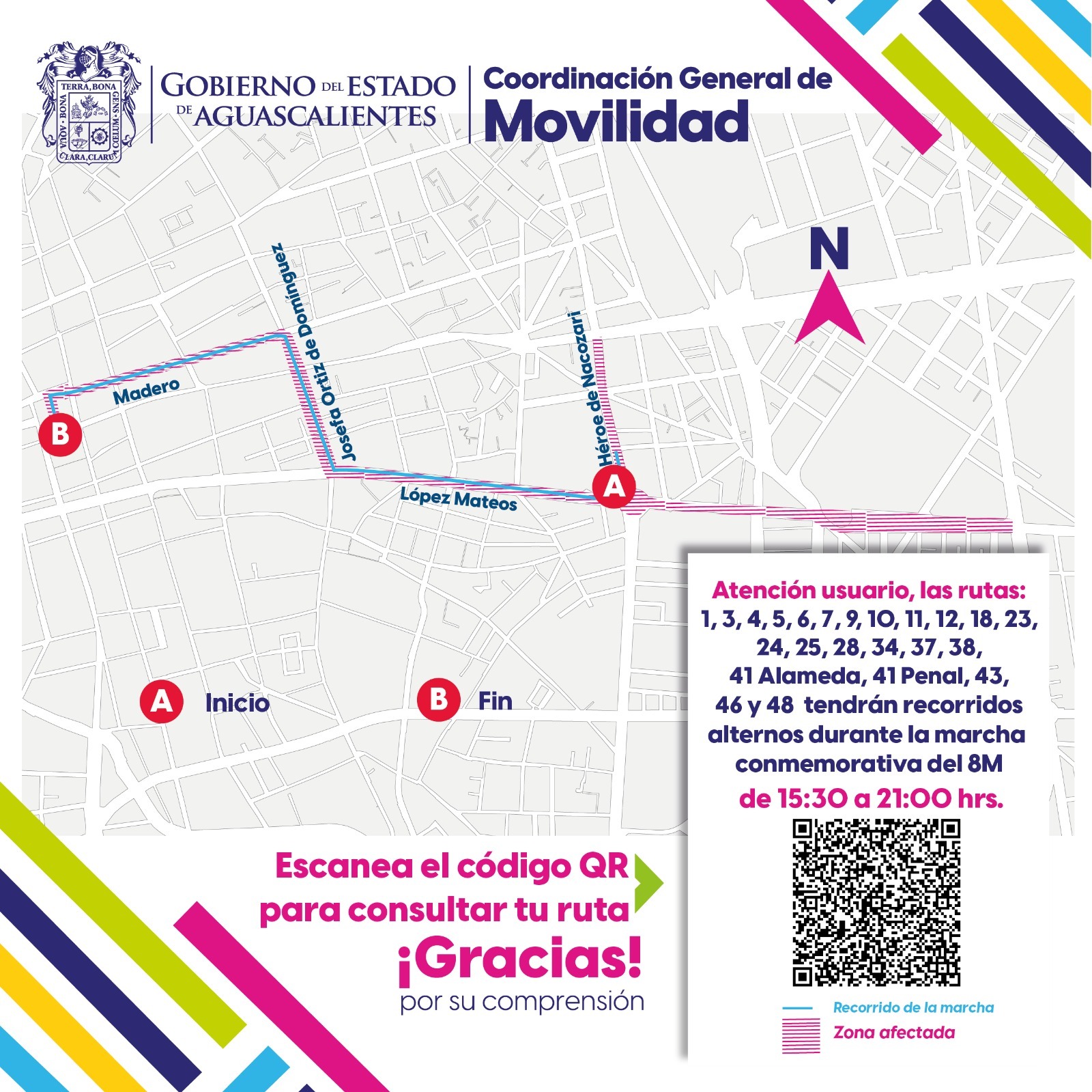 RUTAS ALTERNAS DE URBANOS POR CIERRES VIALES PARA ESTE 8 DE MARZO