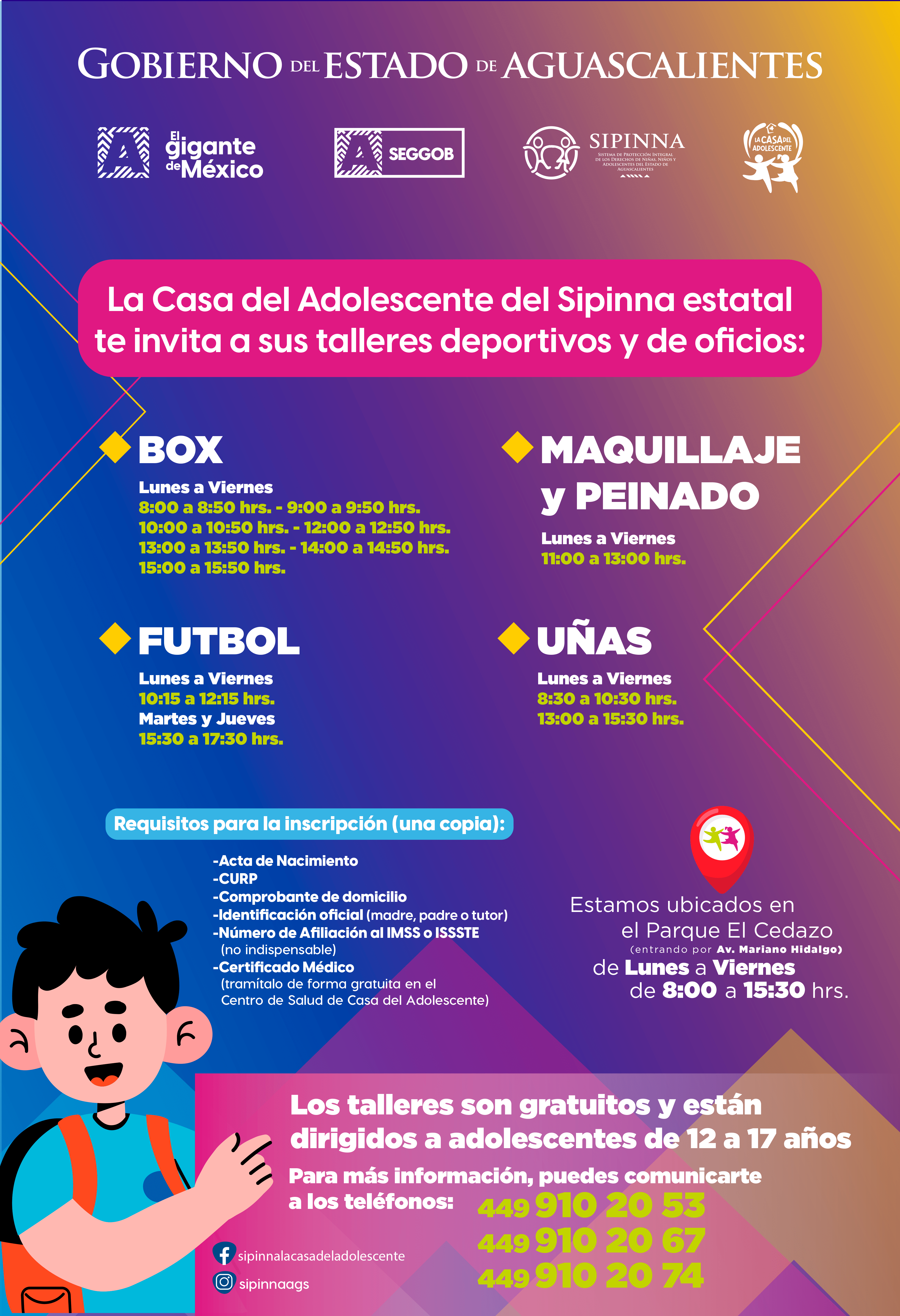 INSCRÍBETE GRATIS A LOS TALLERES DE LA CASA DEL ADOLESCENTE EN EL CEDAZO