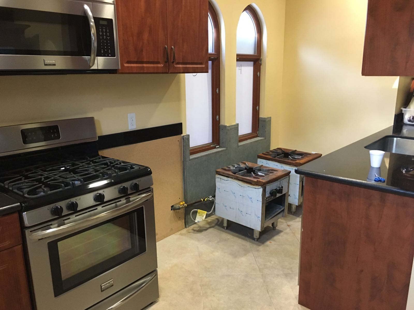 The upstairs kitchen is ready