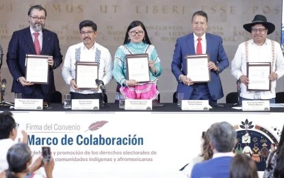 Representantes de seis instituciones firmaron un convenio para fortalecer los derechos electorales de pueblos indígenas y afromexicanos. Foto TEPJF