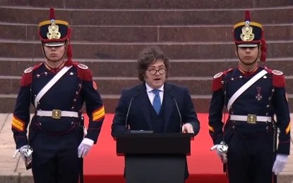El presidente de Argentina, Javier Milei, pronunció un discurso durante el homenaje luctuoso del general José de San Martín. Foto Oficina del Presidente de la República Argentina