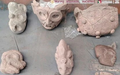 piezas arqueologicas Durante labores de inspección, elementos de Aduanas en coordinación con personal de las secretarías de Semar y de SSPC detectaron un envío procedente de Veracruz con destino a Gran Bretaña. Foto: Gabinete de seguridad