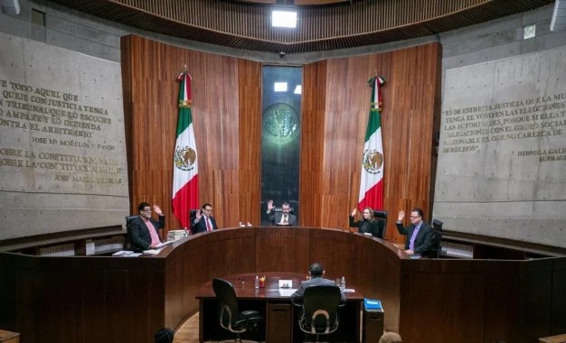 El magistrado, Felipe de la Mata, advirtió que esa circunstancia es un “evidente ilícito”, pues es materialmente imposible introducir “por arte de magia” una papeleta de 28 centímetros de largo por 20 centímetros de ancho, en la urna cuya ranura es de 12 centímetros de largo por tres milímetros de ancho. Foto: @TEPJF_informa