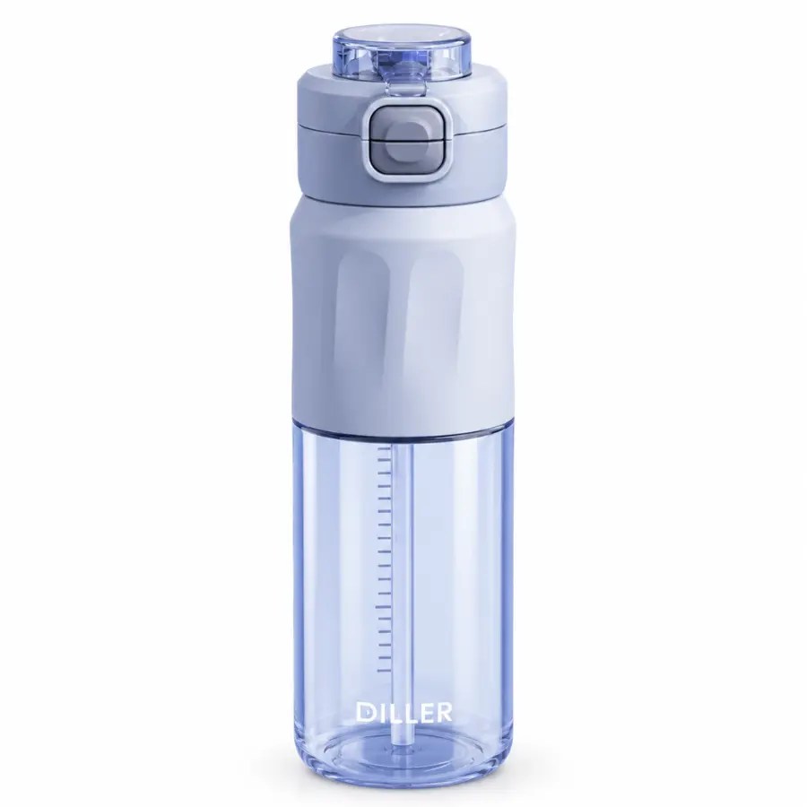 Gourde Tritan Diller 920 ml bleu clair avec paille et couvercle pratique