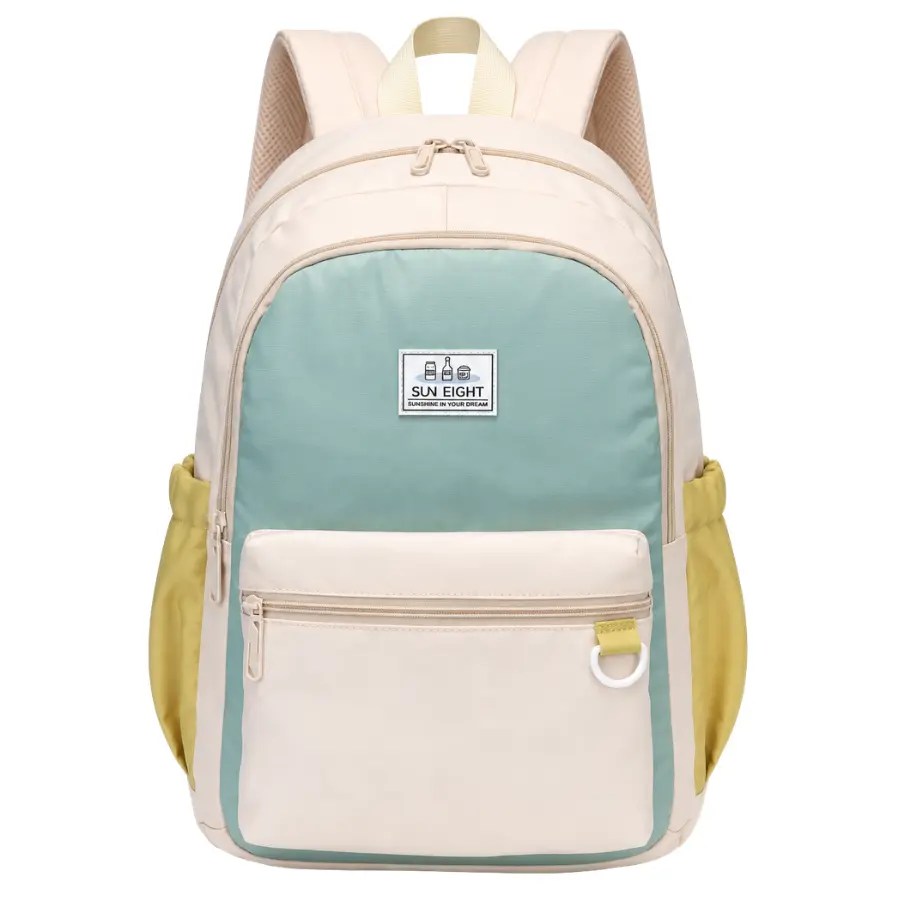 Sac à dos scolaire beige SUN EIGHT Réf. 8472 vue de face pour élémentaire et secondaire