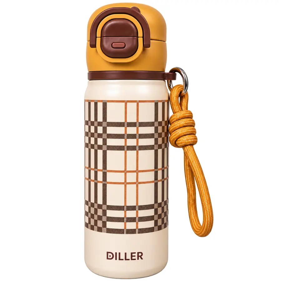 Gourde isotherme 540 ml Diller beige à carreaux avec lanière