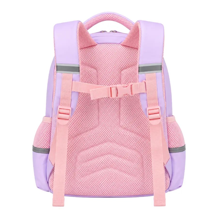 Vue arrière du sac à dos scolaire CE1/CE2 BNS-5032 violet avec dos rembourré respirant, bretelles réglables et sangle de maintien.