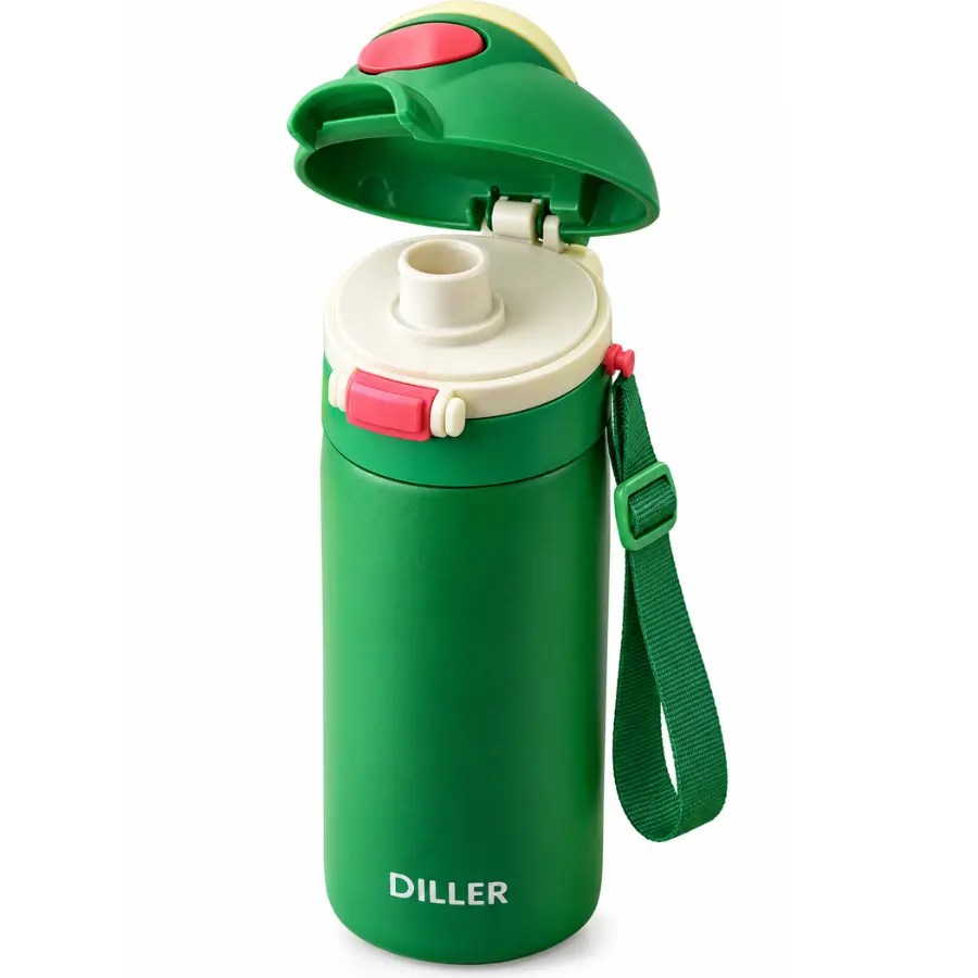 Gourde isotherme Diller verte avec bandoulière