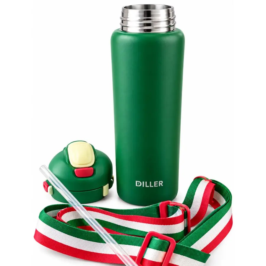 Gourde isotherme Diller verte avec bandoulière