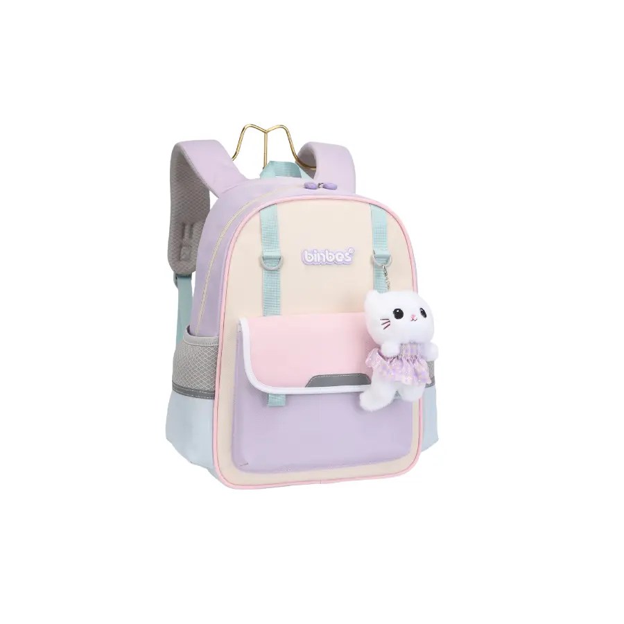 Sac à dos scolaire enfant A-30061 violet avec peluche poupée