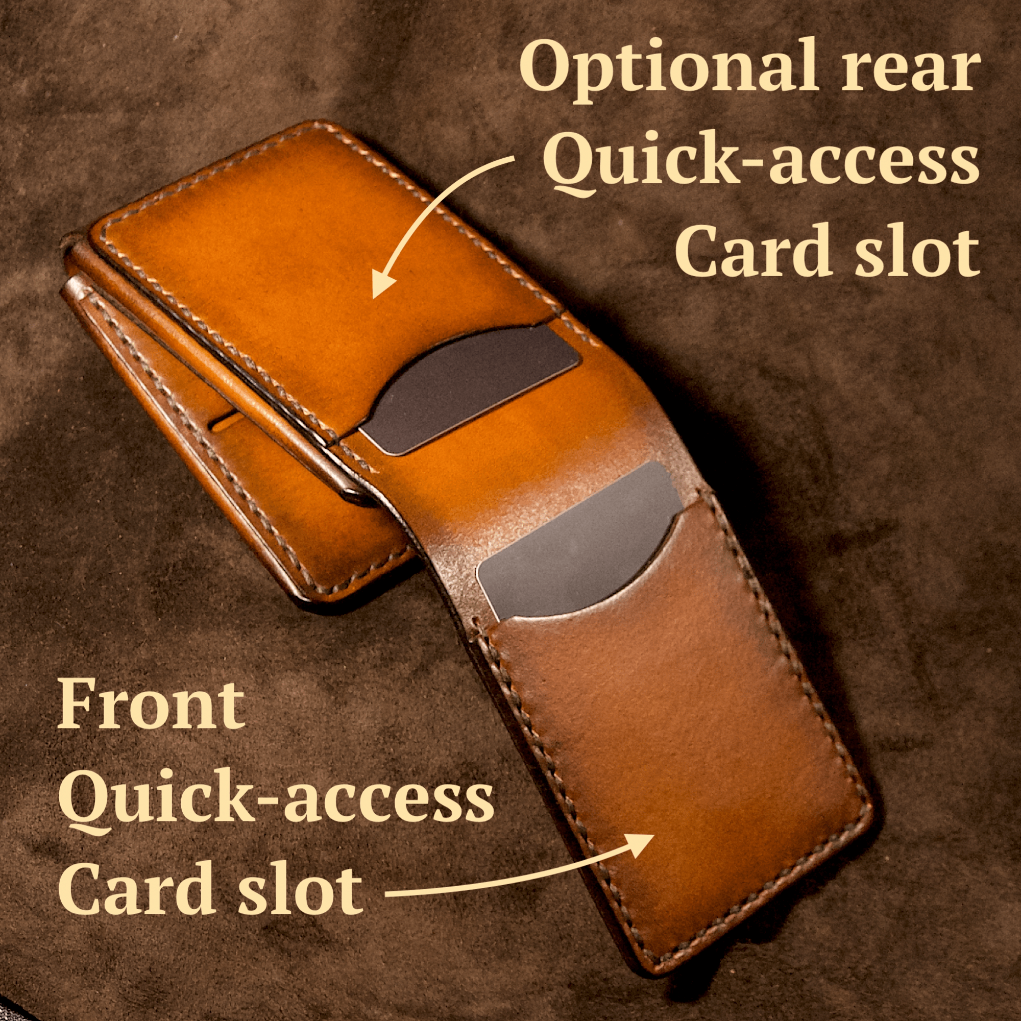 Leather wallet with two quick access card slot