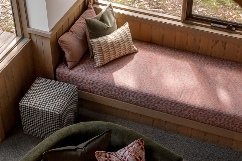Looking down onto the daybed from the loft at Blairs Chalet.