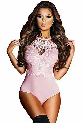 Womens Black White High Neck Cut Out Back Lace Body Suit - Image 7