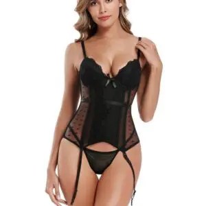 Sexy Black Lace & Heart Mesh Boned Corset Body Shaper