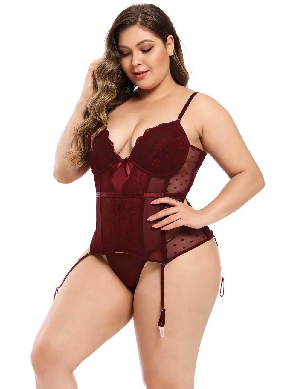 Sexy Black Lace & Heart Mesh Boned Corset Body Shaper - Image 11