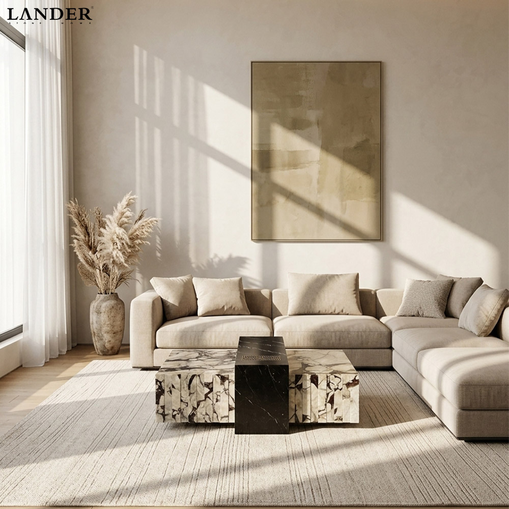 Calacatta Viola and Nero Marquina- China Cube Marble Coffee Table