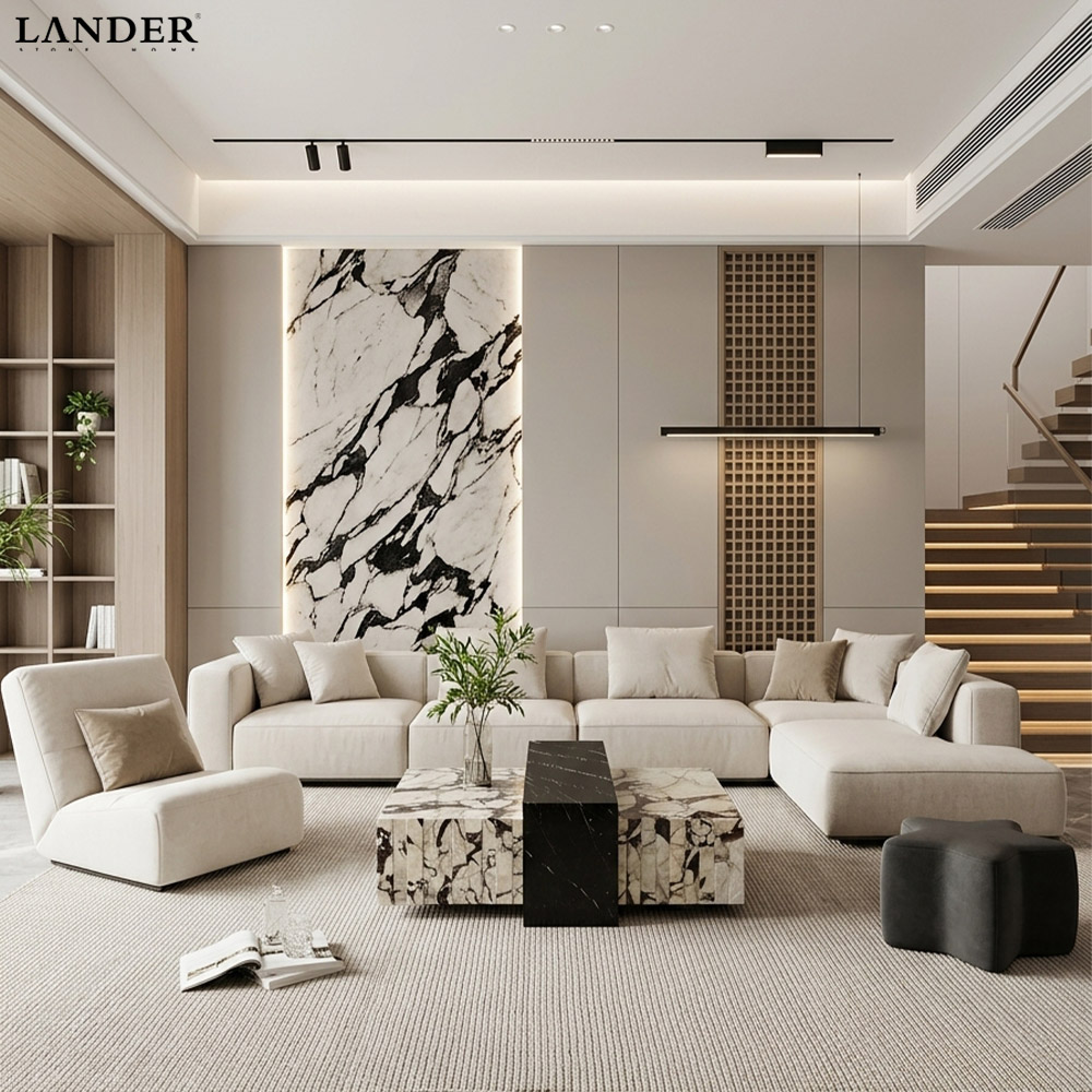 Calacatta Viola and Nero Marquina- China Cube Marble Coffee Table