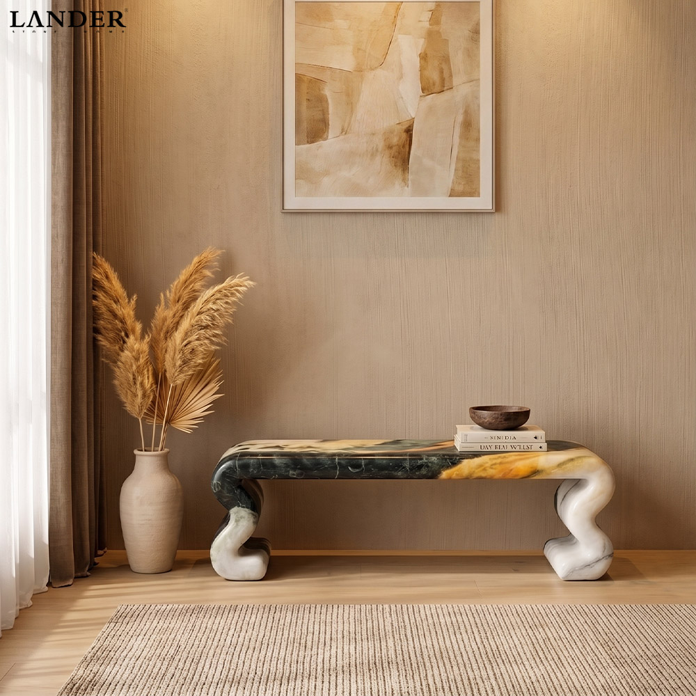 Panda White Marble Bench