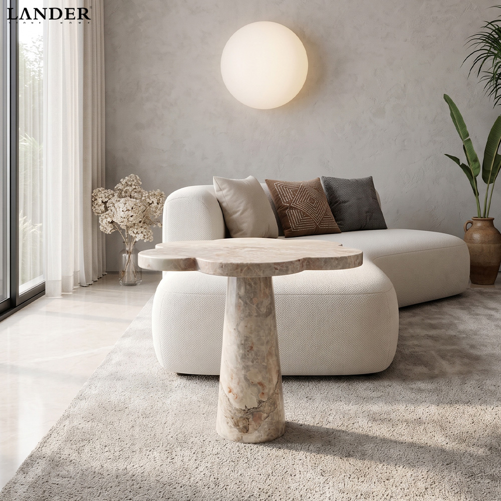 Pink Sakura Marble Flower-Top Side Table