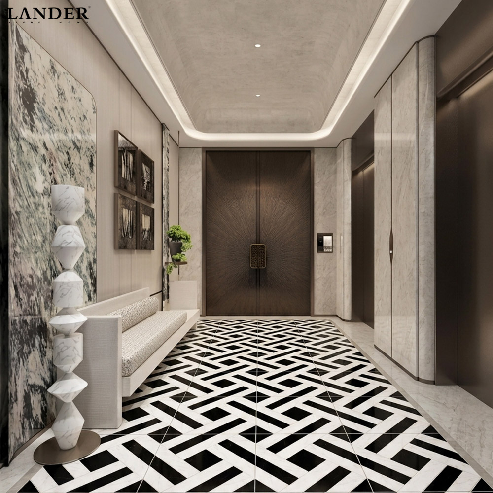 Nero Marquina and Guangxi White Marble Thin Flooring