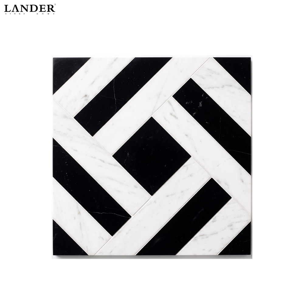 Nero Marquina and Guangxi White Marble Thin Flooring