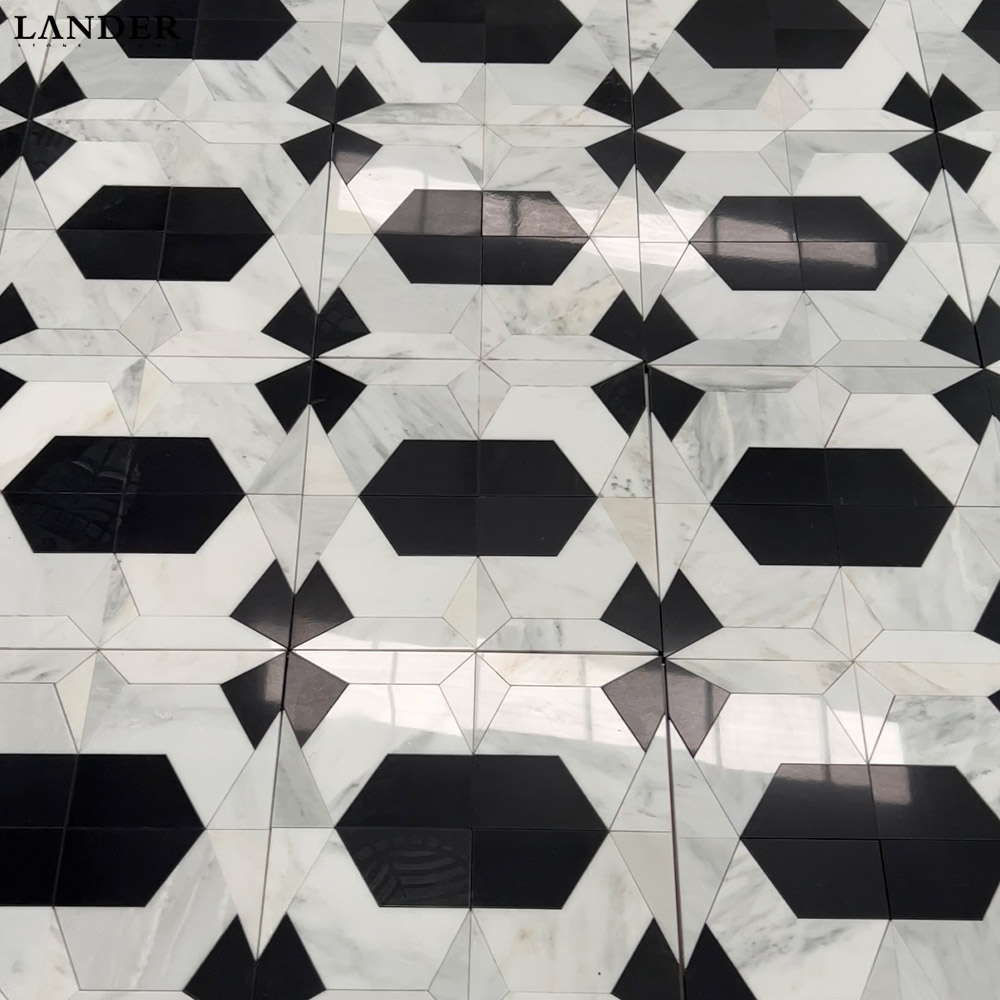 Nero Marquina and Guangxi White Marble Parquet