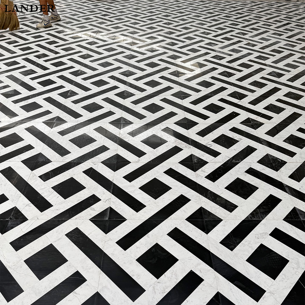 Nero Marquina and Guangxi White Marble Thin Flooring
