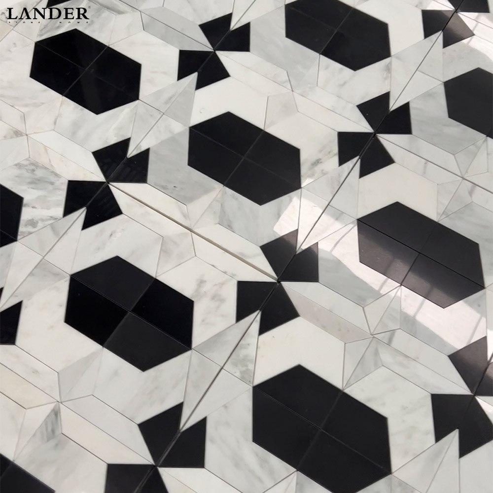 Nero Marquina and Guangxi White Marble Parquet