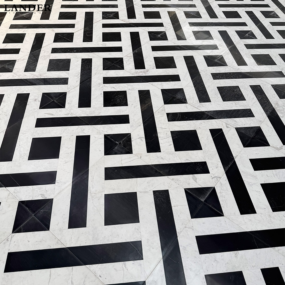 Nero Marquina and Guangxi White Marble Thin Flooring