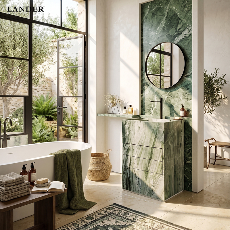Shangrila Green Stand Vanity With Two Drawers