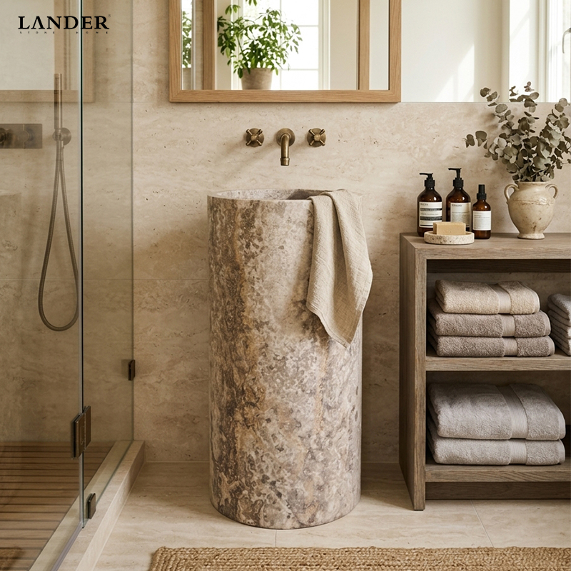 Gray Travertine Marble Sink