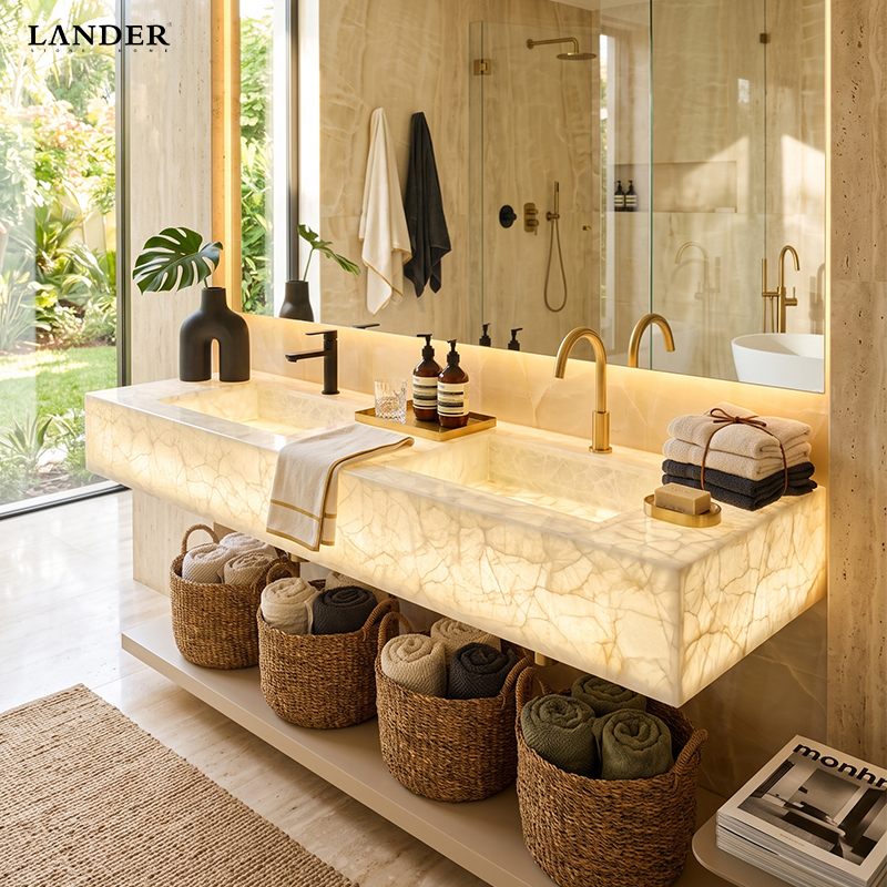 Ice Jade Marble Double Sinks