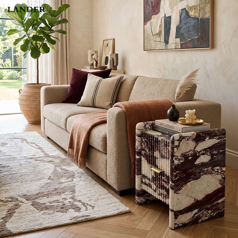 Calacatta Viola Marble Side Table With Two Drawers
