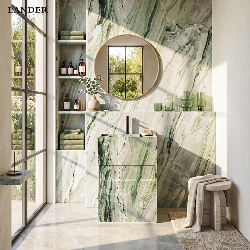 Shangrila Green Stand Vanity With Two Drawers